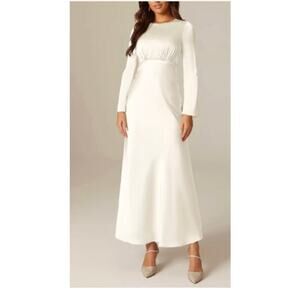 AW White Satin Ginevra Dress Formal Simple  Dress Vintage Style 1940s Sz 12 #1